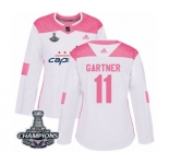 Women Adidas Washington Capitals #11 Mike Gartner Authentic White Pink Fashion 2018 Stanley Cup Final Champions NHL Jersey