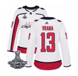 Women Adidas Washington Capitals #13 Jakub Vrana Authentic White Away 2018 Stanley Cup Final Champions NHL Jersey