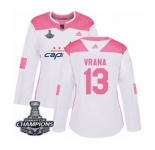 Women Adidas Washington Capitals #13 Jakub Vrana Authentic White Pink Fashion 2018 Stanley Cup Final Champions NHL Jersey
