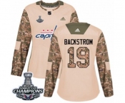 Women Adidas Washington Capitals #19 Nicklas Backstrom Authentic Camo Veterans Day Practice 2018 Stanley Cup Final Champions NHL Jersey