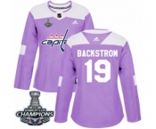Women Adidas Washington Capitals #19 Nicklas Backstrom Authentic Purple Fights Cancer Practice 2018 Stanley Cup Final Champions NHL Jersey