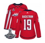 Women Adidas Washington Capitals #19 Nicklas Backstrom Authentic Red Home 2018 Stanley Cup Final Champions NHL Jersey