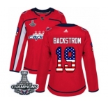 Women Adidas Washington Capitals #19 Nicklas Backstrom Authentic Red USA Flag Fashion 2018 Stanley Cup Final Champions NHL Jersey