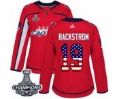 Women Adidas Washington Capitals #19 Nicklas Backstrom Authentic Red USA Flag Fashion 2018 Stanley Cup Final Champions NHL Jersey