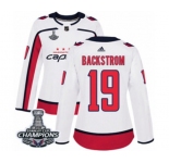 Women Adidas Washington Capitals #19 Nicklas Backstrom Authentic White Away 2018 Stanley Cup Final Champions NHL Jersey