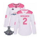 Women Adidas Washington Capitals #2 Matt Niskanen Authentic White Pink Fashion 2018 Stanley Cup Final Champions NHL Jersey