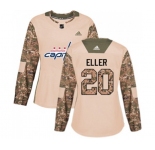Women Adidas Washington Capitals #20 Lars Eller Authentic Camo Veterans Day Practice NHL Jersey
