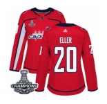 Women Adidas Washington Capitals #20 Lars Eller Authentic Red Home 2018 Stanley Cup Final Champions NHL Jersey