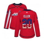 Women Adidas Washington Capitals #20 Lars Eller Authentic Red USA Flag Fashion NHL Jersey