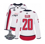 Women Adidas Washington Capitals #20 Lars Eller Authentic White Away 2018 Stanley Cup Final Champions NHL Jersey