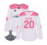 Women Adidas Washington Capitals #20 Lars Eller Authentic White Pink Fashion 2018 Stanley Cup Final Champions NHL Jersey
