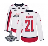 Women Adidas Washington Capitals #21 Dennis Maruk Authentic White Away 2018 Stanley Cup Final Champions NHL Jersey