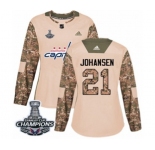 Women Adidas Washington Capitals #21 Lucas Johansen Authentic Camo Veterans Day Practice 2018 Stanley Cup Final Champions NHL Jersey