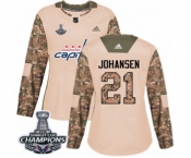 Women Adidas Washington Capitals #21 Lucas Johansen Authentic Camo Veterans Day Practice 2018 Stanley Cup Final Champions NHL Jersey