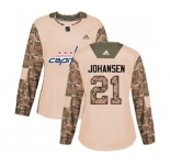 Women Adidas Washington Capitals #21 Lucas Johansen Authentic Camo Veterans Day Practice NHL Jersey