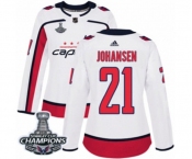 Women Adidas Washington Capitals #21 Lucas Johansen Authentic White Away 2018 Stanley Cup Final Champions NHL Jersey