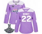 Women Adidas Washington Capitals #22 Madison Bowey Authentic Purple Fights Cancer Practice 2018 Stanley Cup Final Champions NHL Jersey