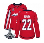Women Adidas Washington Capitals #22 Madison Bowey Authentic Red Home 2018 Stanley Cup Final Champions NHL Jersey