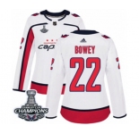 Women Adidas Washington Capitals #22 Madison Bowey Authentic White Away 2018 Stanley Cup Final Champions NHL Jersey