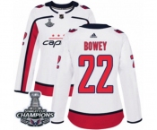 Women Adidas Washington Capitals #22 Madison Bowey Authentic White Away 2018 Stanley Cup Final Champions NHL Jersey