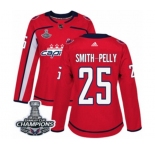 Women Adidas Washington Capitals #25 Devante Smith-Pelly Authentic Red Home 2018 Stanley Cup Final Champions NHL Jersey