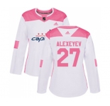 Women Adidas Washington Capitals #27 Alexander Alexeyev Authentic White Pink Fashion NHL Jersey