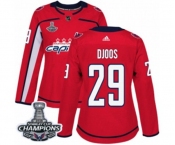 Women Adidas Washington Capitals #29 Christian Djoos Authentic Red Home 2018 Stanley Cup Final Champions NHL Jersey