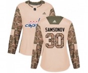 Women Adidas Washington Capitals #30 Ilya Samsonov Authentic Camo Veterans Day Practice NHL Jersey