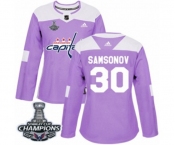 Women Adidas Washington Capitals #30 Ilya Samsonov Authentic Purple Fights Cancer Practice 2018 Stanley Cup Final Champions NHL Jersey
