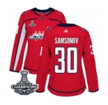 Women Adidas Washington Capitals #30 Ilya Samsonov Authentic Red Home 2018 Stanley Cup Final Champions NHL Jersey