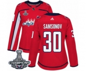 Women Adidas Washington Capitals #30 Ilya Samsonov Authentic Red Home 2018 Stanley Cup Final Champions NHL Jersey