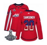 Women Adidas Washington Capitals #30 Ilya Samsonov Authentic Red USA Flag Fashion 2018 Stanley Cup Final Champions NHL Jersey