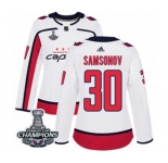 Women Adidas Washington Capitals #30 Ilya Samsonov Authentic White Away 2018 Stanley Cup Final Champions NHL Jersey
