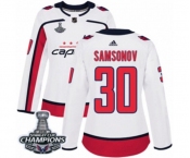 Women Adidas Washington Capitals #30 Ilya Samsonov Authentic White Away 2018 Stanley Cup Final Champions NHL Jersey