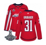 Women Adidas Washington Capitals #31 Philipp Grubauer Authentic Red Home 2018 Stanley Cup Final Champions NHL Jersey