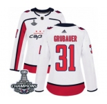 Women Adidas Washington Capitals #31 Philipp Grubauer Authentic White Away 2018 Stanley Cup Final Champions NHL Jersey