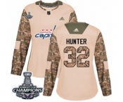 Women Adidas Washington Capitals #32 Dale Hunter Authentic Camo Veterans Day Practice 2018 Stanley Cup Final Champions NHL Jersey