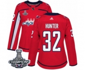Women Adidas Washington Capitals #32 Dale Hunter Authentic Red Home 2018 Stanley Cup Final Champions NHL Jersey
