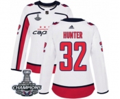 Women Adidas Washington Capitals #32 Dale Hunter Authentic White Away 2018 Stanley Cup Final Champions NHL Jersey