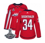 Women Adidas Washington Capitals #34 Jonas Siegenthaler Authentic Red Home 2018 Stanley Cup Final Champions NHL Jersey