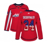 Women Adidas Washington Capitals #34 Jonas Siegenthaler Authentic Red USA Flag Fashion NHL Jersey