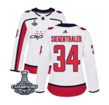 Women Adidas Washington Capitals #34 Jonas Siegenthaler Authentic White Away 2018 Stanley Cup Final Champions NHL Jersey