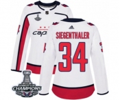 Women Adidas Washington Capitals #34 Jonas Siegenthaler Authentic White Away 2018 Stanley Cup Final Champions NHL Jersey