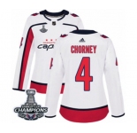 Women Adidas Washington Capitals #4 Taylor Chorney Authentic White Away 2018 Stanley Cup Final Champions NHL Jersey