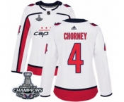 Women Adidas Washington Capitals #4 Taylor Chorney Authentic White Away 2018 Stanley Cup Final Champions NHL Jersey