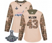 Women Adidas Washington Capitals #43 Tom Wilson Authentic Camo Veterans Day Practice 2018 Stanley Cup Final Champions NHL Jersey