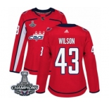 Women Adidas Washington Capitals #43 Tom Wilson Authentic Red Home 2018 Stanley Cup Final Champions NHL Jersey