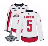 Women Adidas Washington Capitals #5 Rod Langway Authentic White Away 2018 Stanley Cup Final Champions NHL Jersey