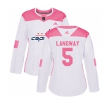 Women Adidas Washington Capitals #5 Rod Langway Authentic White Pink Fashion NHL Jersey