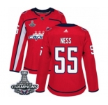 Women Adidas Washington Capitals #55 Aaron Ness Authentic Red Home 2018 Stanley Cup Final Champions NHL Jersey